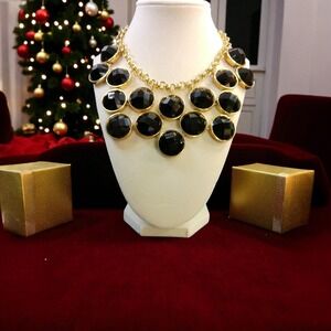 Kate Spade New York Gold Tone Black Faceted Gem Statement Necklace